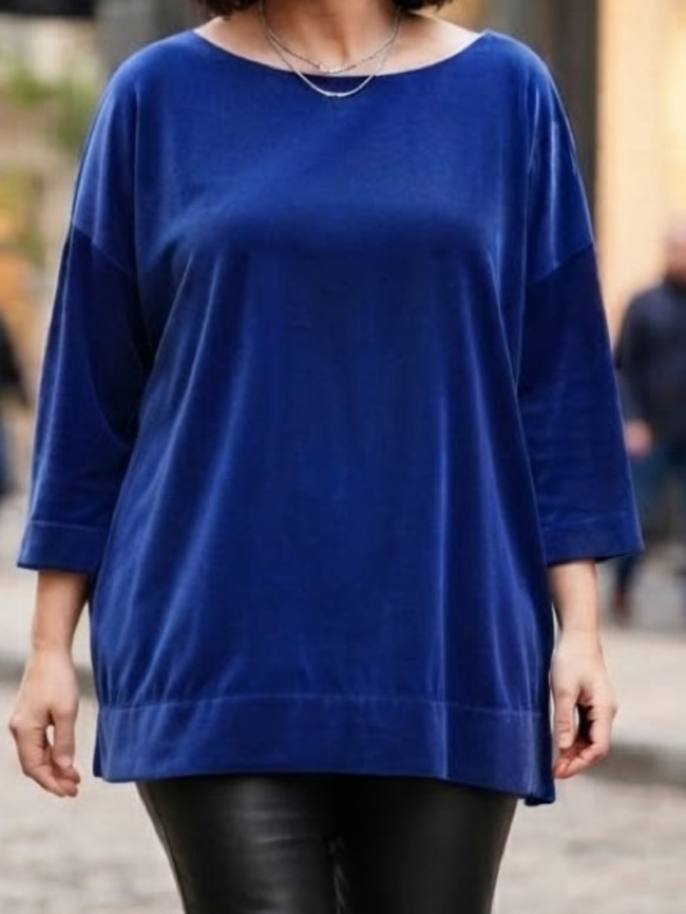 Soft Surroundings Royal Blue Velvet Boatneck Tunic Top 2X Boho Luxury Lagenlook
